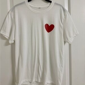 White T-Shirt with Red Heart- Medium